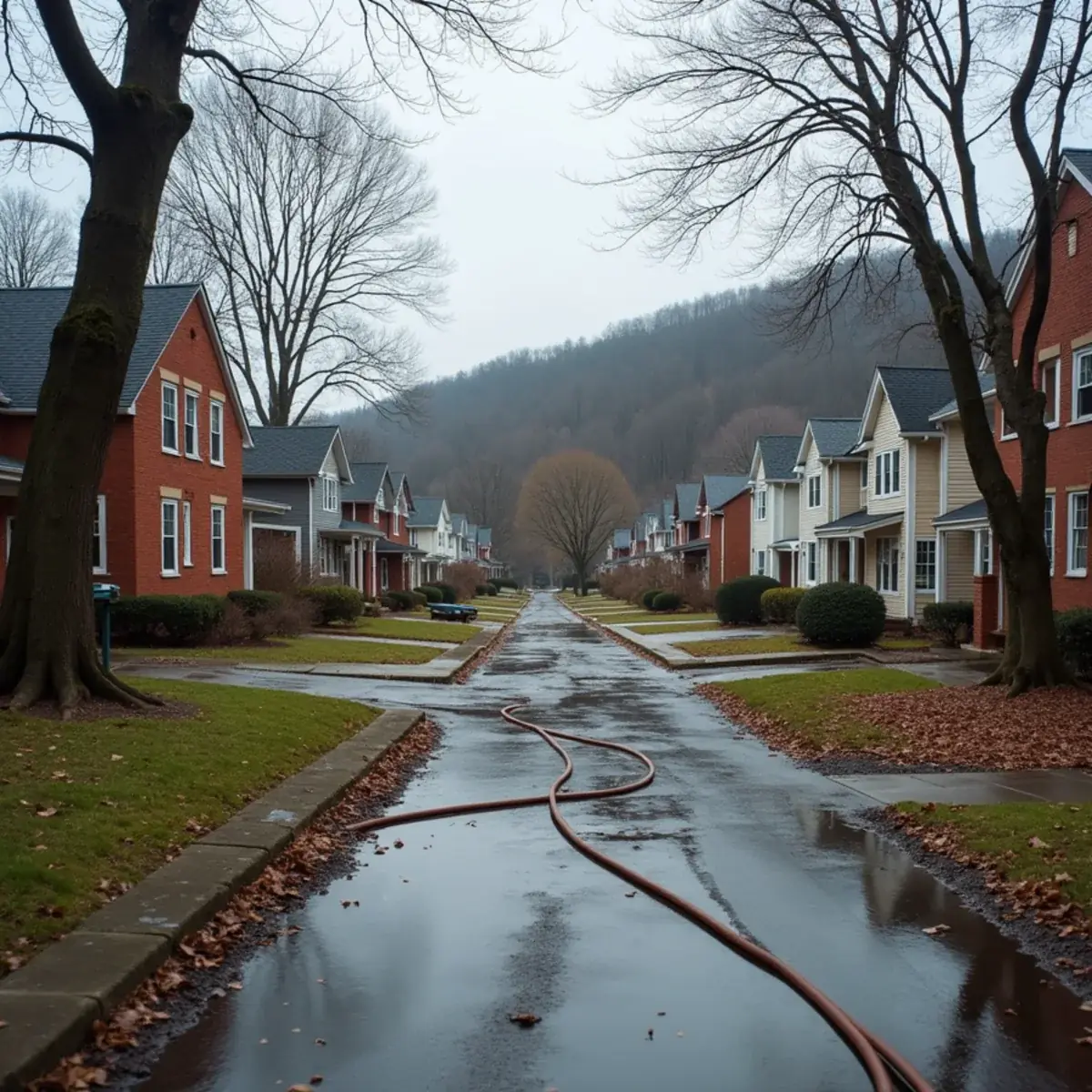 Homes along a creek valley in Shaler Township, PA after heavy rain