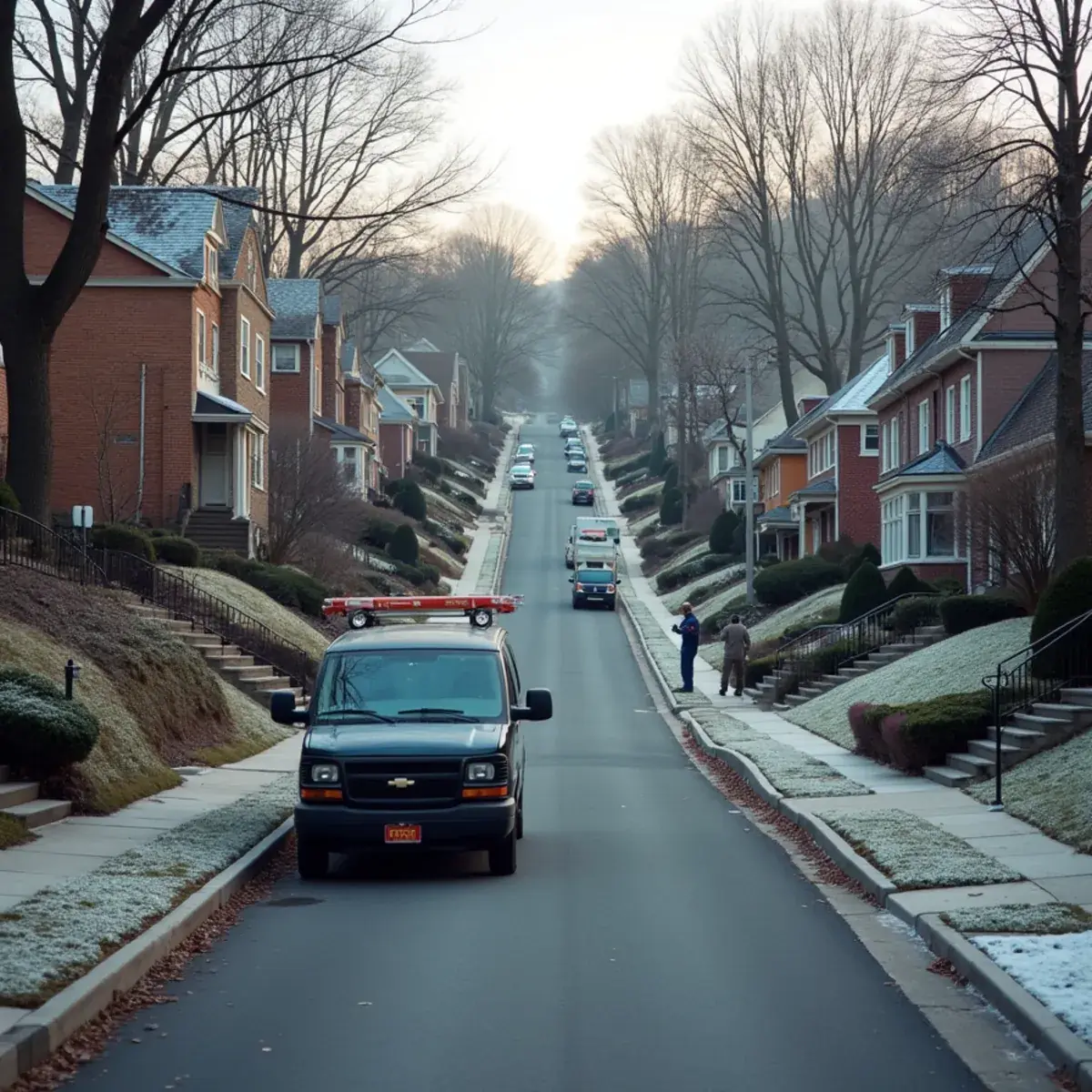 Hillside street of 1950s and 1960s homes in Glenshaw, Shaler Township, PA